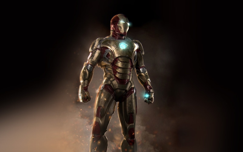 cyborg, futuristic, hero, low angle view, indoors, human body part, adult, art, 4K, marvel, illuminated, ironman, robot, representation, studio shot, technology