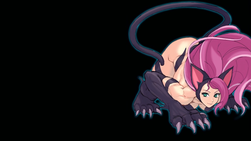 Capcom, 5K, cat girl, tail, dark background, Felicia, plain background, blue hair, Marvel vs. Capcom 3, Darkstalkers, video game characters
