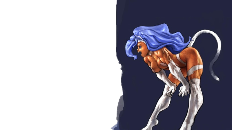 Darkstalkers, tail, cat girl, 2K, blue hair, Capcom, Marvel vs. Capcom 3, Felicia, video game characters, plain background