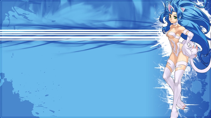 plain background, Capcom, cat girl, blue hair, Darkstalkers, 2K, video game characters, Marvel vs. Capcom 3, Felicia, tail