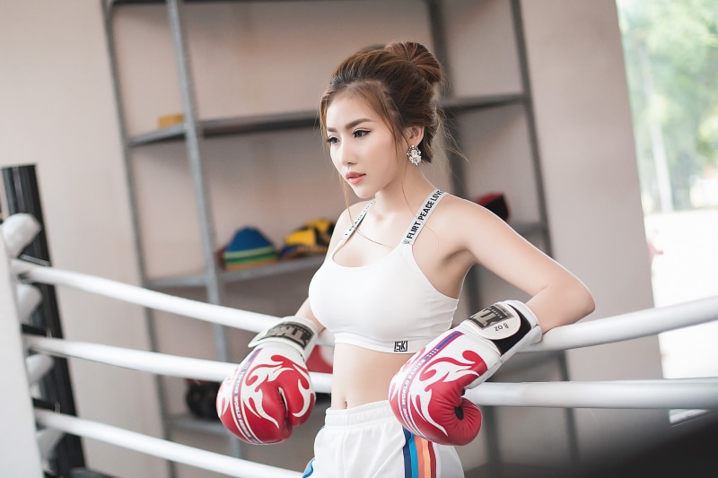 women, boxing gloves, model, Asian, 2K