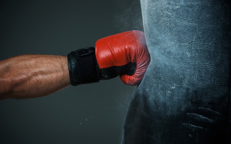 punching, impact, red, glove, boxing, 2K, black, boxing glove, hit, arm, bag