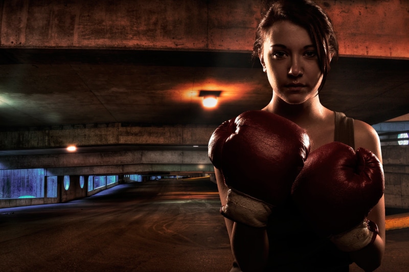 boxing gloves, women, front view, boxing - sport, indoors, young adult, standing, tank top, sport, looking at camera, illuminated, healthy lifestyle, 1080P