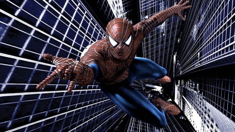 rope, movies, hanging, digital, one person, front view, casual clothing, built structure, architecture, metal, nature, outdoors, The Amazing Spider-Man