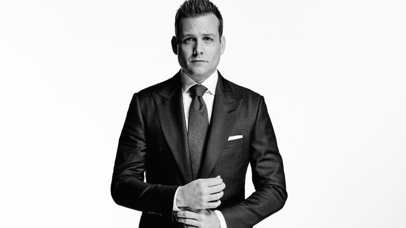 standing, studio shot, business person, suit, actor, serious, indoors, formalwear, mid adult, one person, harvey specter, waist up, monochrome, males, adult