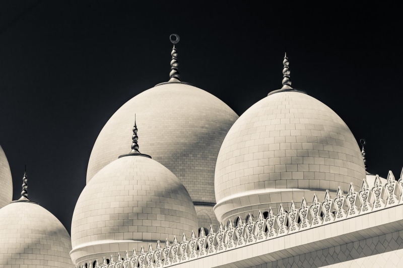 no people, belief, sky, mosque, tourism, building exterior, Dubai, gray, city, place of worship, the past, religion, dome, outdoors, travel, Asian architecture