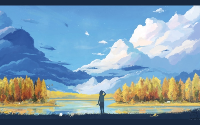 non-urban scene, mountains, one person, nature, body, 720P, real people, anime girls, water, leisure activity, tranquility, lifestyles, beauty in nature