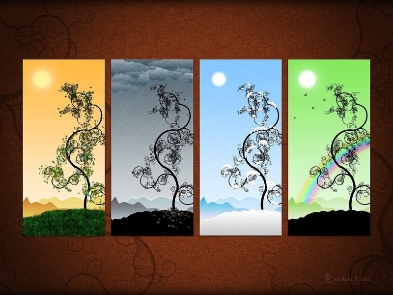four, Summer, Season, Winter, Spring, trees, Earth, Fall, panel, painting, 720P