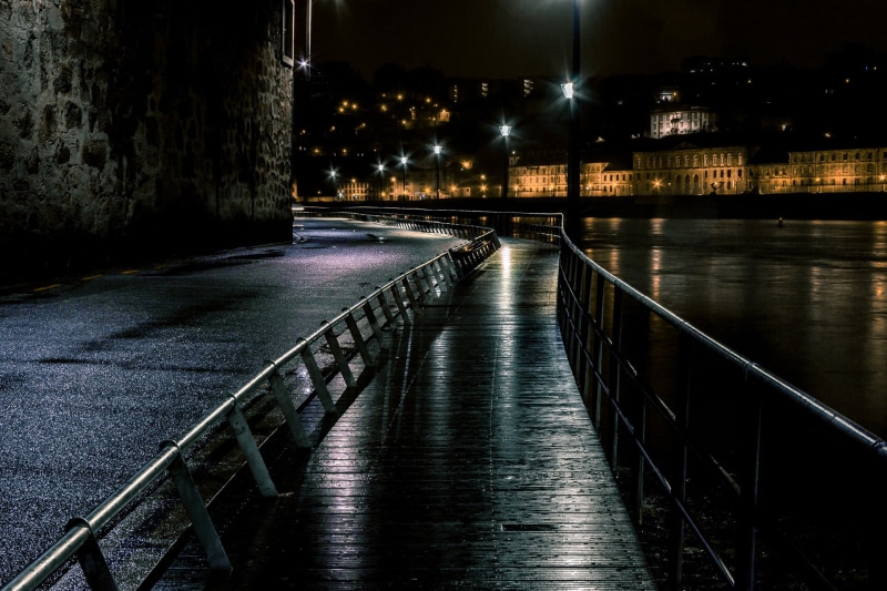 Vila Nova de Gaia, music, blue  bridge, street, house, PT, silence, riverside, urban Scene, rio, architecture, romantic, night time, 1080P, porto, pool
