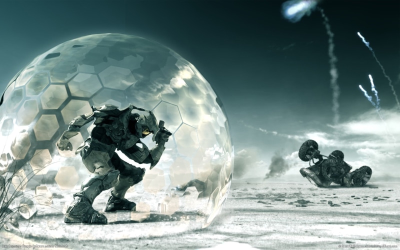 two people, 1080P, outdoors, movie, travel, day, Halo 3, digital composite, men, adult, Master Chief, people, digita, headwear, cloud - sky, helmet, military