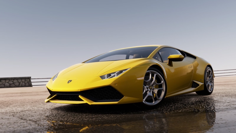 video games, Lamborghini, nature, luxury, water, day, sports car, stationary, motor vehicle, absence, Lamborghini Huracan, Forza Horizon 2, transportation