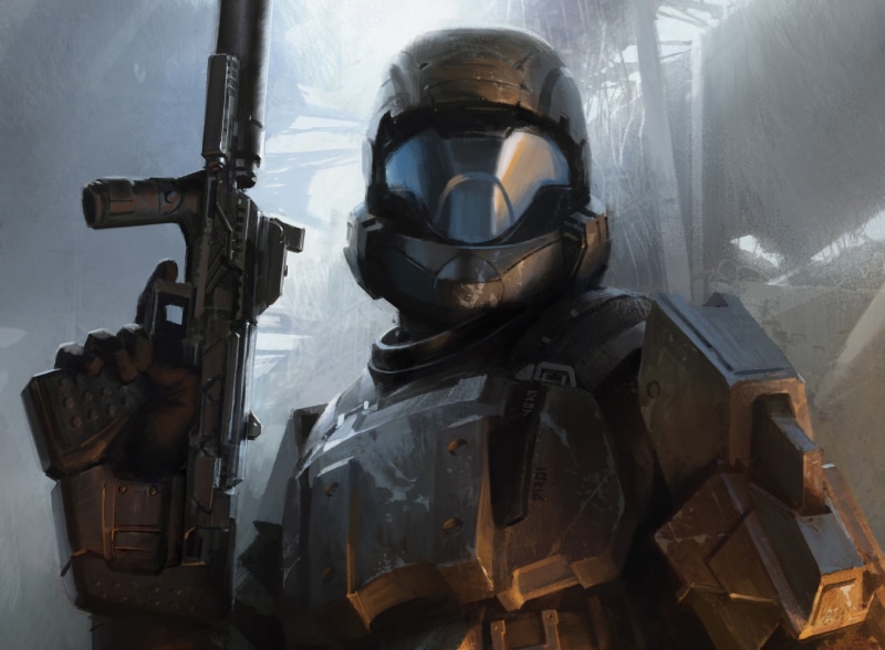 halo 3 odst the rookie, military, one person, aggression, uniform, wallpaer, indoors, weapon, 1080P, Rookie, mask, halo 3 odst art, halo 3 concept art