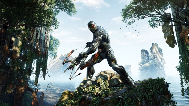 art and craft, illustration, men, bow, one person, video games, architecture, nature, day, real people, outdoors, ranger, tree, holding, Crysis 3, male likeness