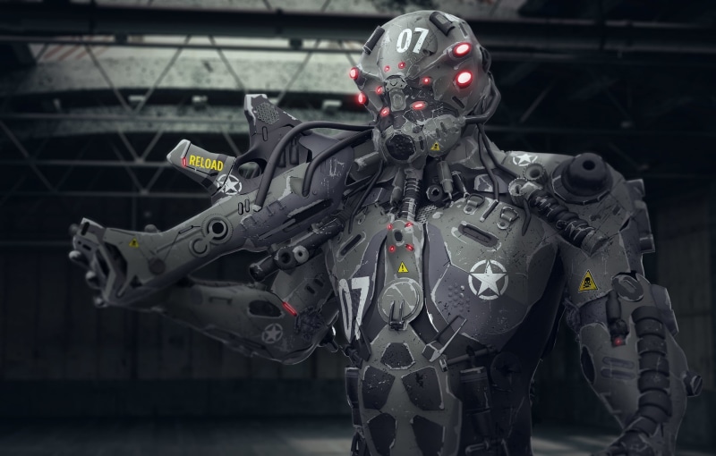soldier, digital art, science fiction, futuristic, robot, 1080P, weapon