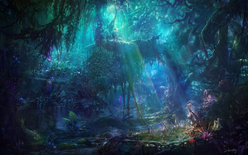 landscape, stream, fantasy forest, 1080P, sunbeam, Fantasy