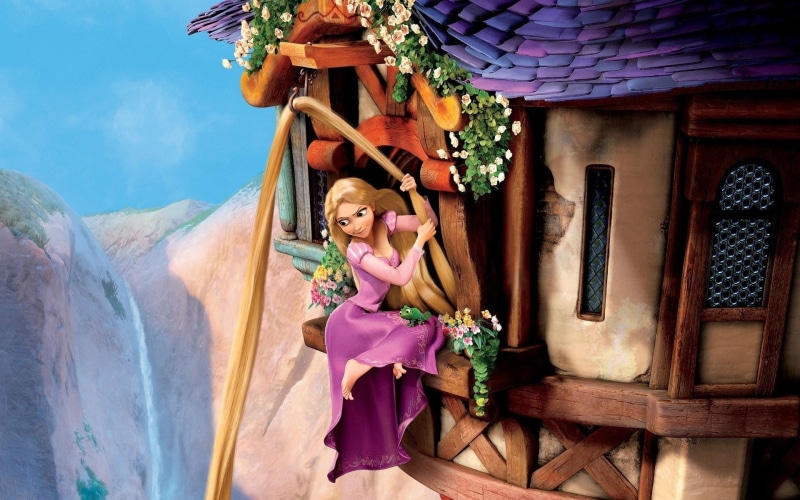 goldilocks, princess, hair, windows, complicated, tower, flowers, rapunzel, chameleon, story, 1080P, mountains