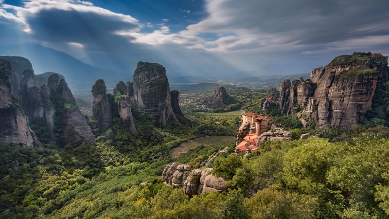 megalith, park, architecture, defensive structure, stone, rocks, stone wall, grass, outdoor, valley, castle, clouds, sky, landscape, memorial, mountains