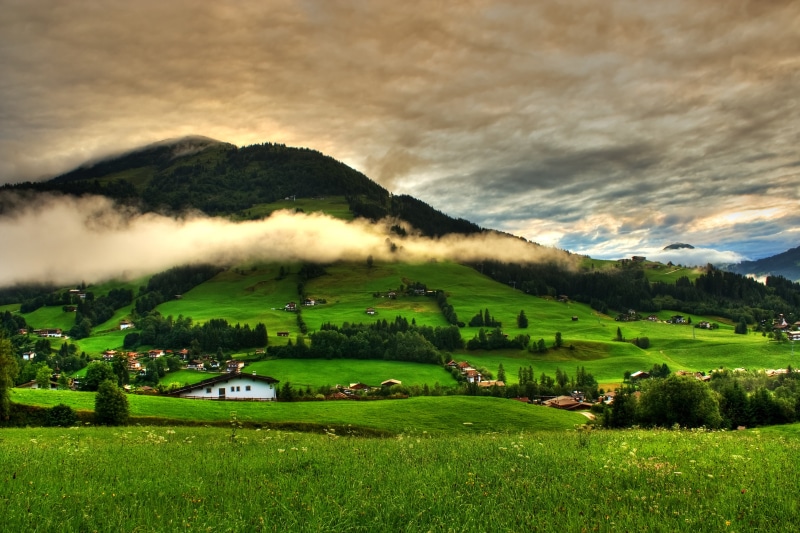 clouds, tree, digital, switzerland, non-Urban Scene, agriculture, sunlight, field, landscaped, no People, outdoors, scenics - nature, houses, scenery, trees