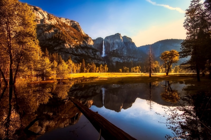 reflective, calm, trees, tranquility, mountain, image, waterfront, body, yosemite, tourism, cloud - sky, national park, idyllic, scenics - nature, standing water