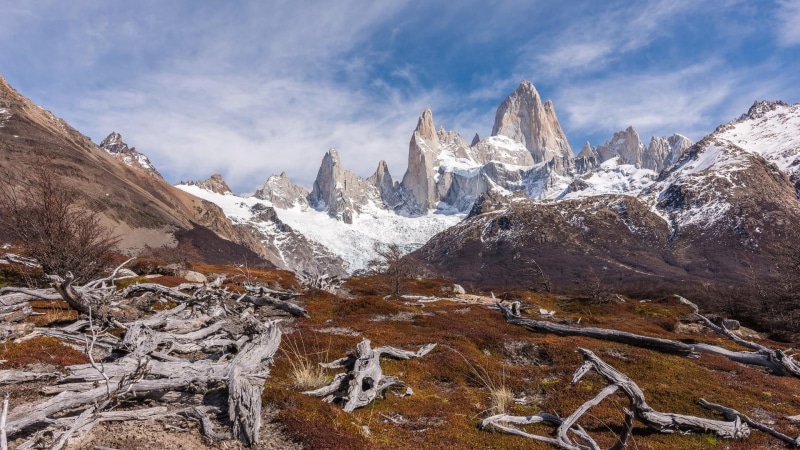patagonia, mountain range, cloud - sky, sky, mountain peak, mount fitz roy, scenics - nature, ice, mountain, los glaciares national park, environment, rock - object