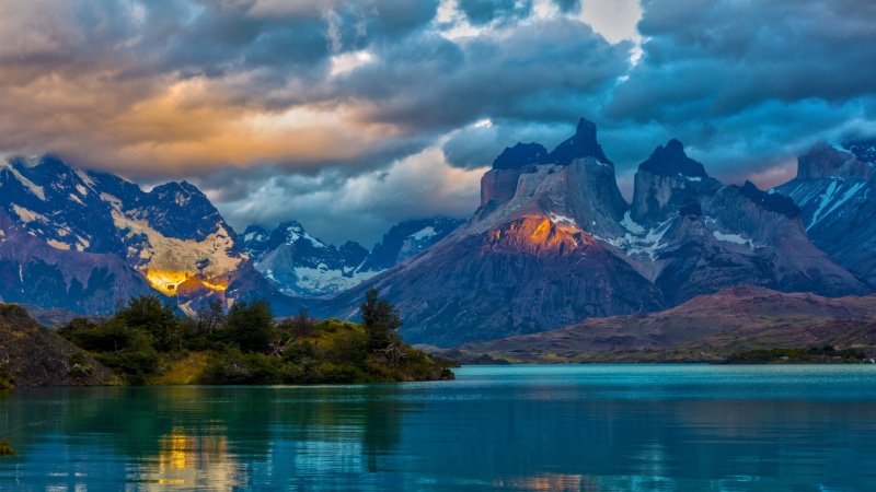 water, scenics - nature, landscape, non-urban scene, body, mountain peak, near, outdoors, snow, lake, winter, Patagonia, sky, nature, tranquility