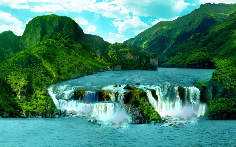 naturaleza, tropical, arboles, 2K, cascada, rio