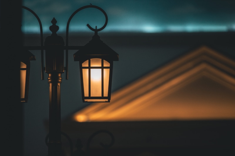 close, low angle view, street lamp, lamp, close-up, dark, lamps, electricity, no people, focus on foreground, built structure, street light