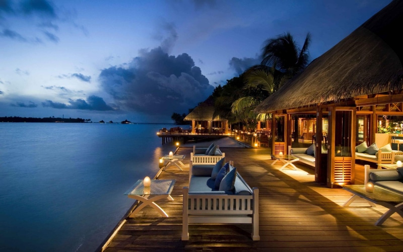 dining, romantic, paradise, dinner, 1080P, tropical, candlelight, evening, dine, lagoon, ocean, island, view, sunset