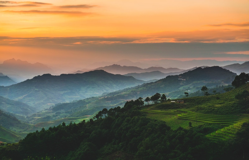 beauty in nature, tranquility, outdoors, agriculture, plant, mountain range, trees, scenics - nature, tranquil scene, rural scene, giang, cloud - sky, vietnam