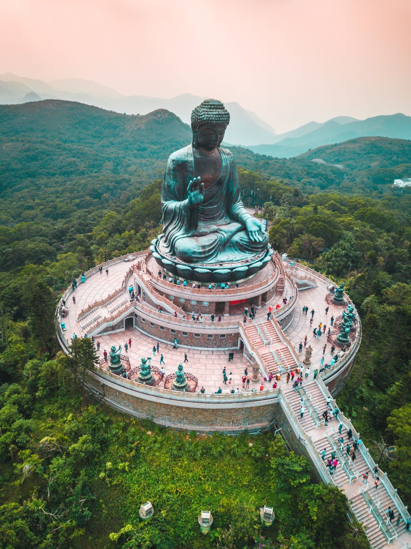 statue, temple, no people, daytime, eye, aerial, representation, belief, structure, plant, sculpture, nature, built structure, 4K, mudra, outdoors, bird