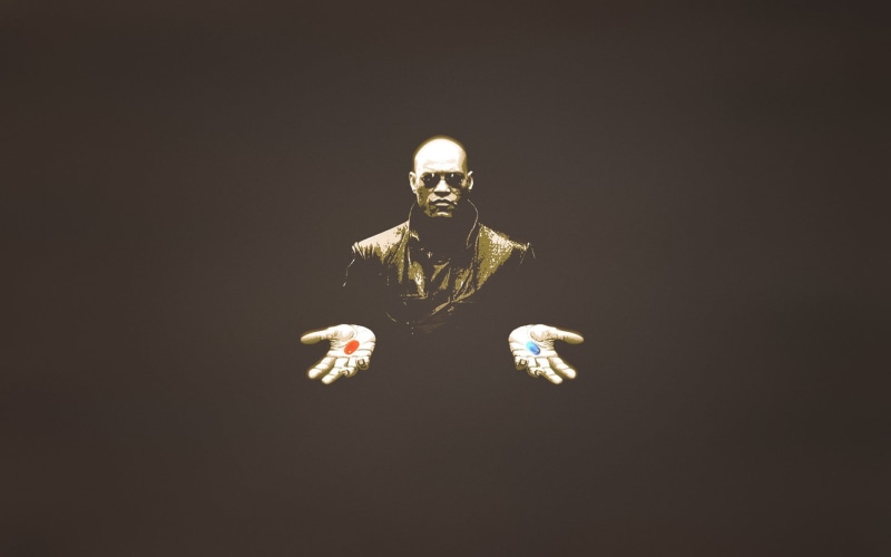 Morpheus, The matrix, studio shot, illuminated, craft, cut out, waist up, lighting equipment, black background, 1080P, art and craft, creativity, Laurence fishburne