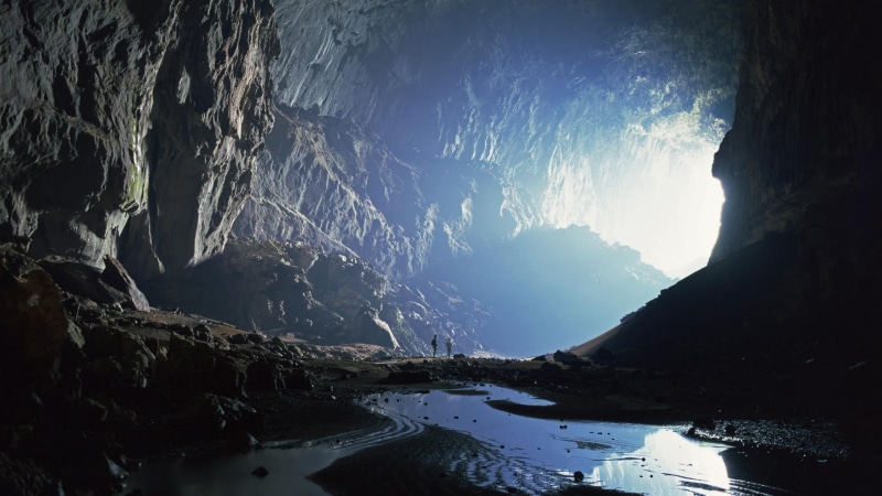tranquil scene, panoramic, landscape, 1080P, lake, scenics - nature, environment, mountain range, nature, no people, power in nature, tranquility, cave