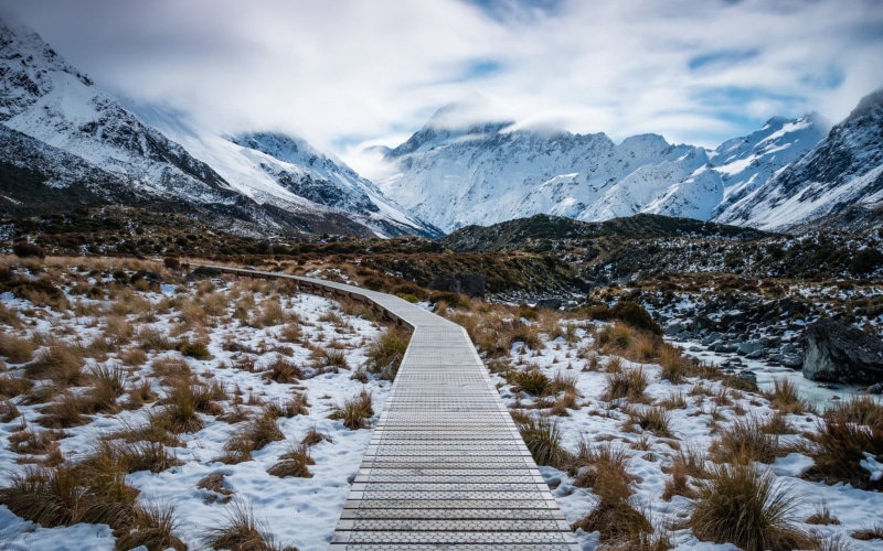 cold temperature, cloud - sky, sky, mountain, scenics - nature, winter, beauty in nature, direction, tranquility, 720P, the way forward, New Zealand, snowcapped mountain