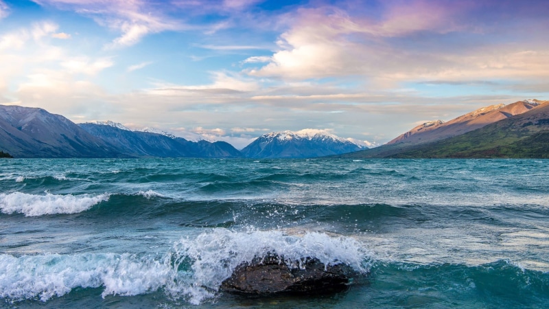 nature, motion, photo, non-urban scene, snowcapped mountain, land, cloud - sky, mountain, tranquil scene, wave, 1080P, waves, mountains, idyllic, rock
