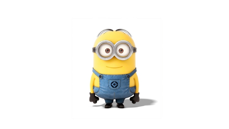 looking at camera, 1080P, disguise, cut out, fun, yellow, toy, full length, copy space, indoors, studio shot, minion high resolution  widescreen, small