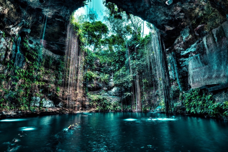 cenotes, 1080P, water, landscape, cave, rock, trees, nature, lake