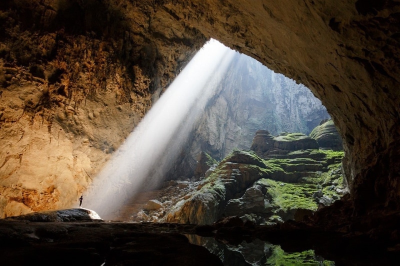 long exposure, formation, rock formation, no people, geology, scenics - nature, solid, cave hang son doong huge sun rays rock grass nature landscape vietnam
