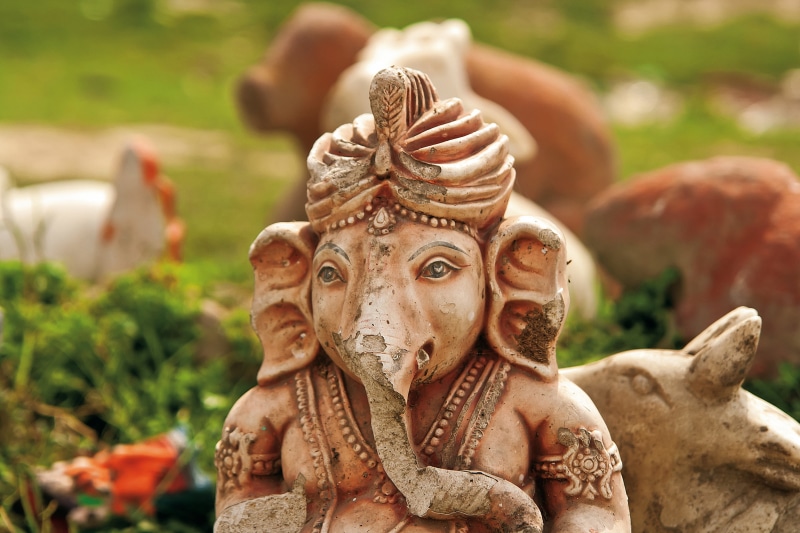 hindu, elephant, close-up, god, no people, geisha, focus on foreground, day, outdoors, nature, mammal, 4K, hinduism, art and craft, traditional, park