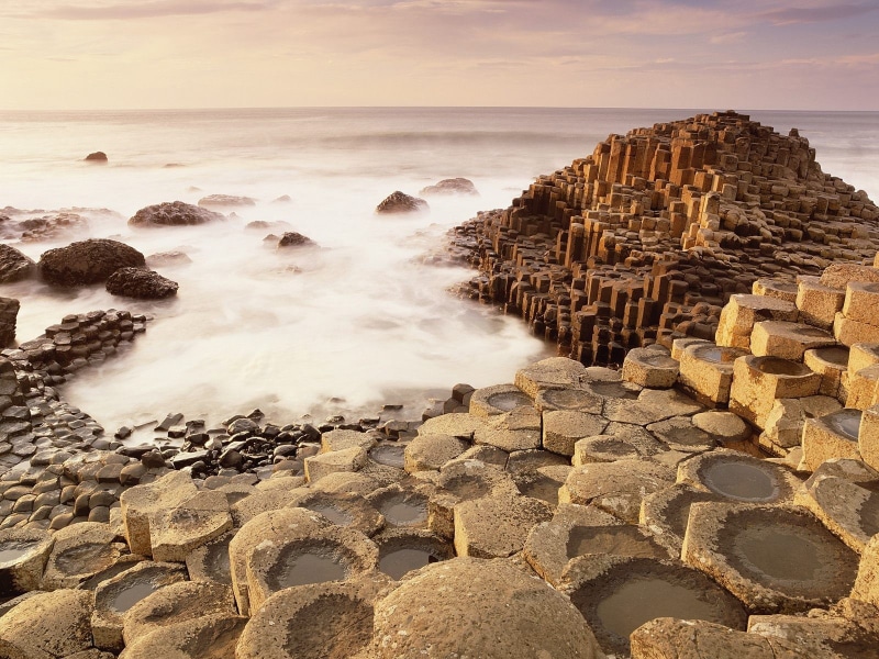 sky, no people, aquatic sport, wave, breaking, cloud - sky, beach, sport, rock, clouds, power in nature, 720P, sunset, sea, beauty in nature, Giants Causeway