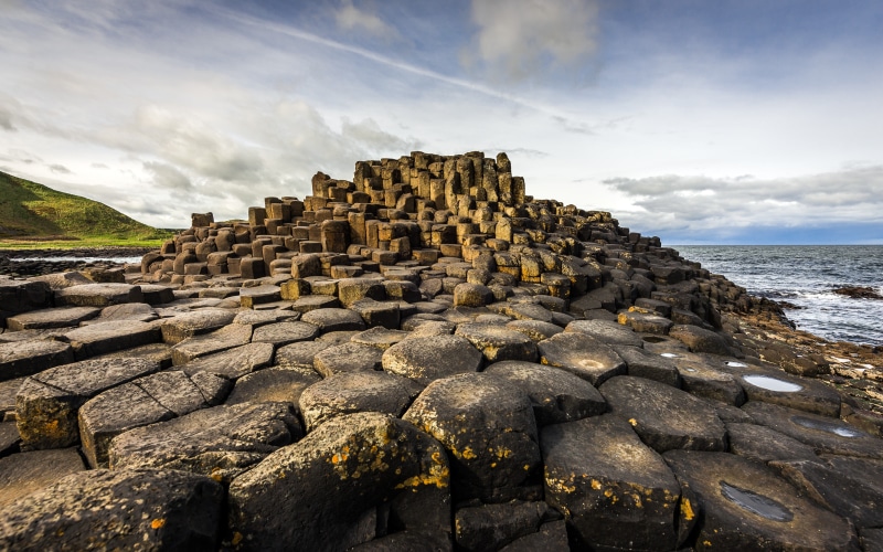 Giants Causeway, Ireland, sea, coast, rock, clouds, nature, 4K, rock formation, landscape