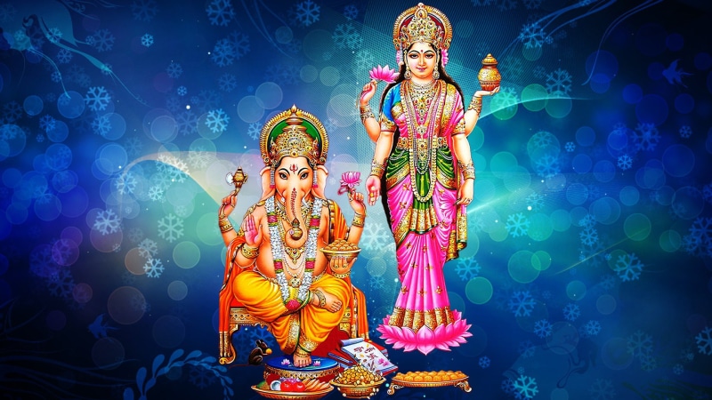  snowflakes, hd, goddess, 1080P, ganesh, background, blue, lord, decorative, laxmi