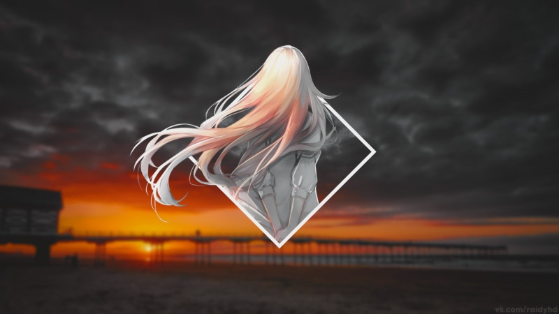 anime girls, picture-in-picture, anime, pier, 1080P