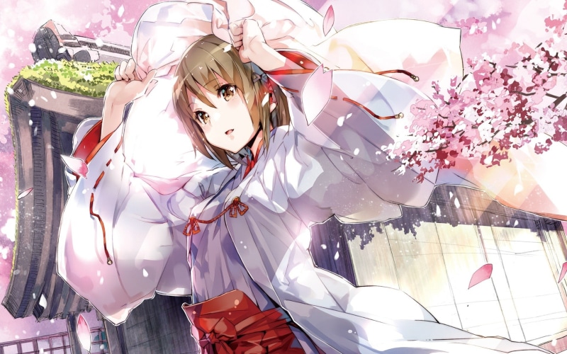 blossoms, clothes, akira, cherry blossoms, cherry, yosuga, Yosuga no Sora, girls, 1080P, Japanese clothes, miko, anime, japanese, Amatsume Akira, art