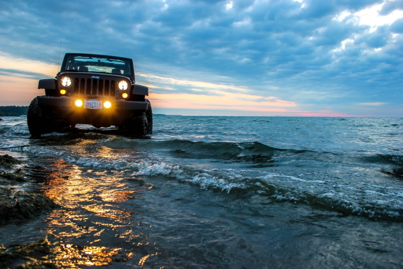 sunrise  lake, jeep, rims, jk, tires, sunset, mud  run, Jeep Wrangler, sea, water  sky, nature, photo, lifted, wrangler, lift  kit, beach, black  wheel