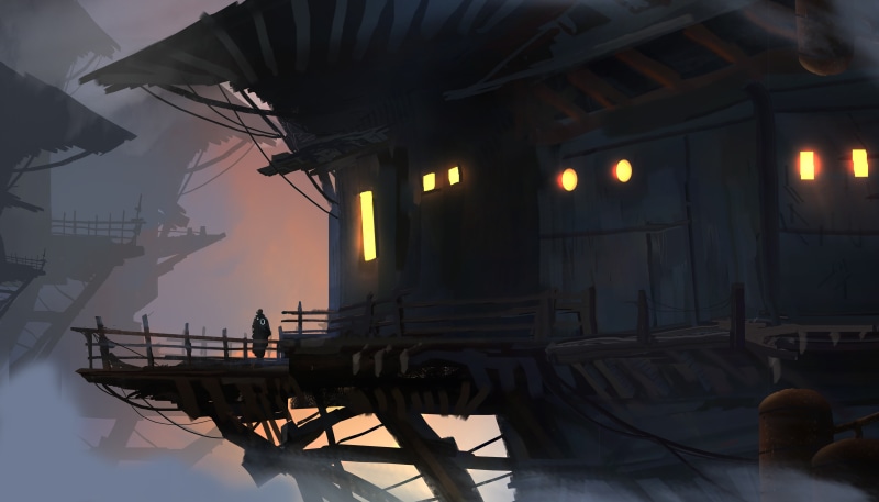 outdoors, incidental people, nature, water, 5K, reflection, real people, digital art, built structure, architecture, game, still, screenshot, architectural column