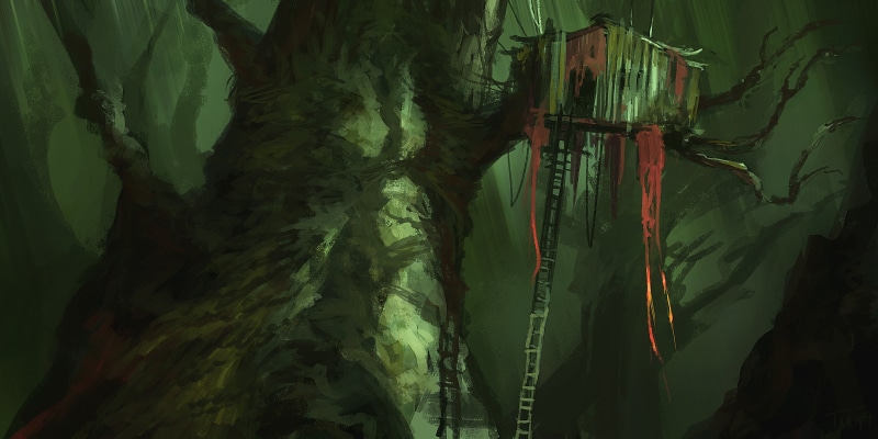 fantasy art, treehouses, abandoned, 4K