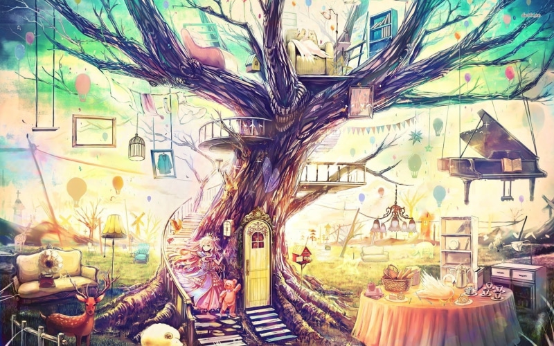 1920x1200, house, artistic, Cage, Treehouse, tree, piano, Doll, 1080P