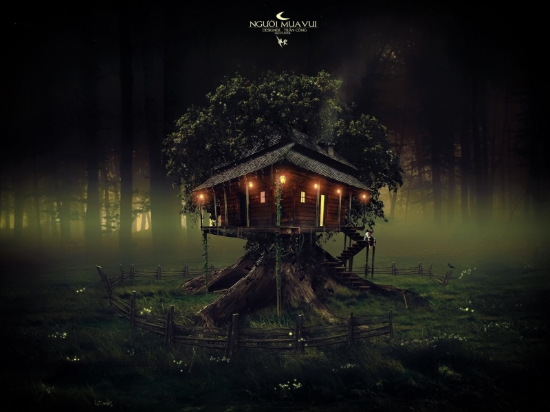 1080P, House, Fantasy, Light, Forest, Treehouse, Tree, Artistic