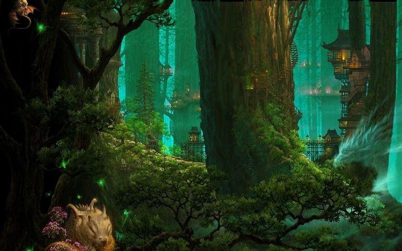 growth, digital, green color, nature, land, Dragon, Fantasy, forest, architecture, no people, water, beauty in nature, rock, illuminated, tree