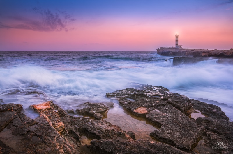 Early morning, Landscape, Colònia, dusk, sea wave, Scenery, ES, Orange, Summer, Sea, Spain, danger, Mallorca, Majorca, rock, Island, light house, Illes Balears